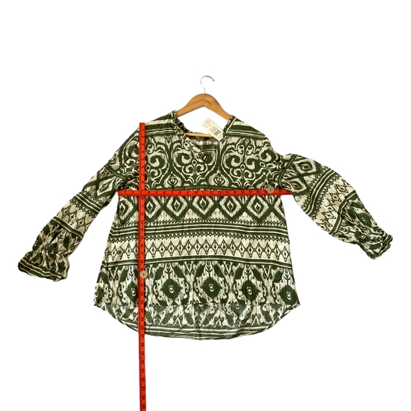 BNWT F&F Olive Green Aztec Pattern Lightweight Grandad Collared Blouse Size 14 - Picture 9 of 13